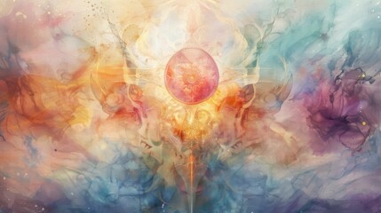 Ethereal Watercolor Abstract Mystical Symbols in Soft Colors