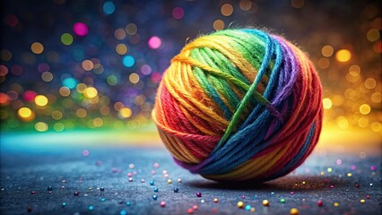 Colorful ball of yarn with rainbow colors, sparkles, and a cozy warmth , yarn, rainbow, sparkle, cozy, knitting, crochet, craft