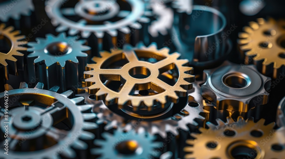 Poster close-up of interlocking gears, representing teamwork and unity.