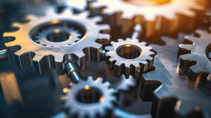 Close-up of interconnected gears, symbolizing partnership and unity.