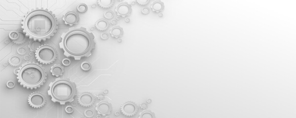 Technology background of gears, cogs and communication network connection circuit board structural elements