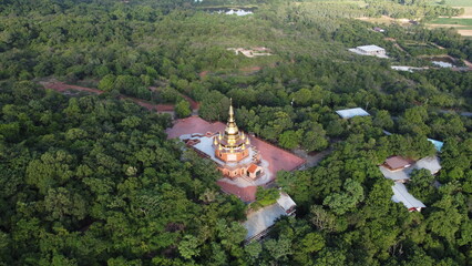 Aerial view od temple in thailand on Moutain.