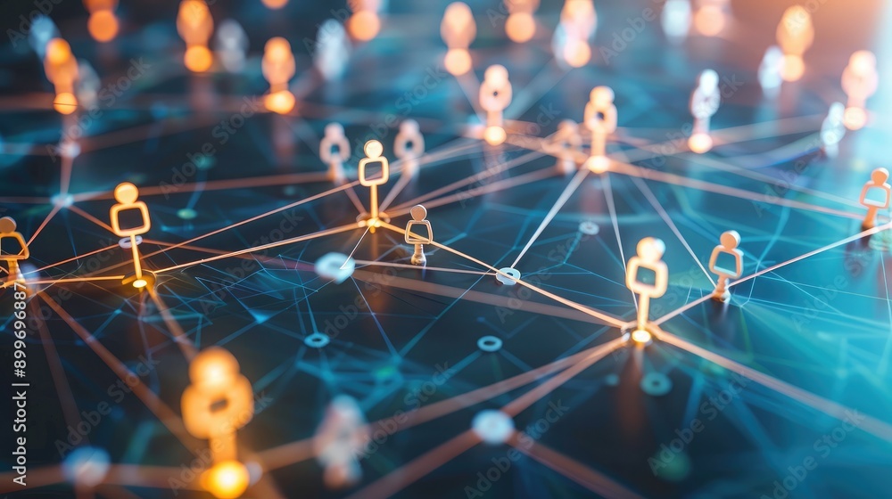 Poster digital network of connected nodes, representing teamwork and communication.