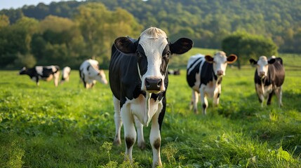 cows grazing in the pasture and a quaint red barn in the background