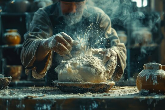Skilled Artisan Shaping Delicate Pottery Craft From Fine Ceramic Clay, A Masterful Demonstration of Traditional Pottery Techniques