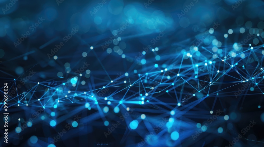 Poster blue abstract network background with data connections and nodes, illustrating modern digital networ