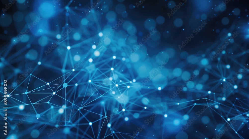 Poster blue abstract network background with data connections and nodes, illustrating modern digital networ