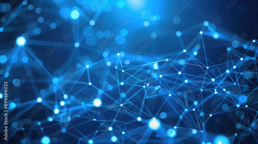 Poster blue abstract network background with data connections and nodes, illustrating modern digital networ