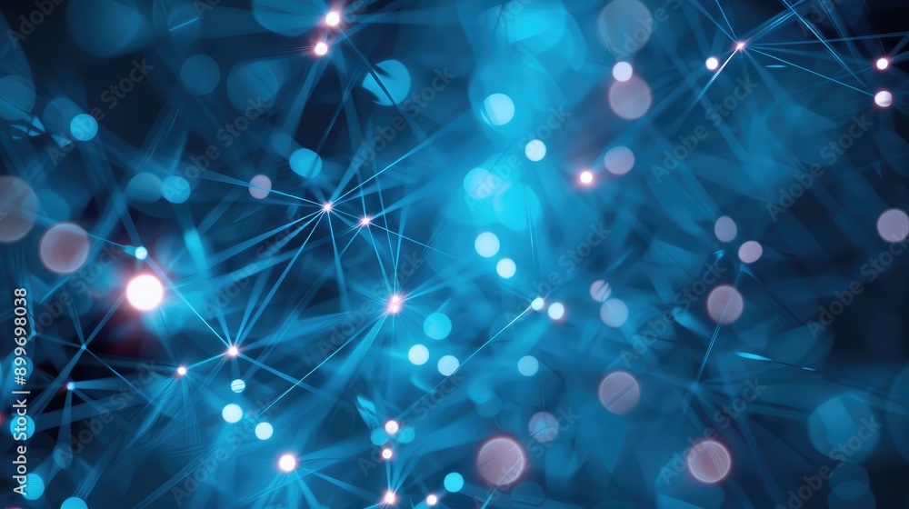 Poster blue abstract network background with data connections and nodes, illustrating modern digital networ