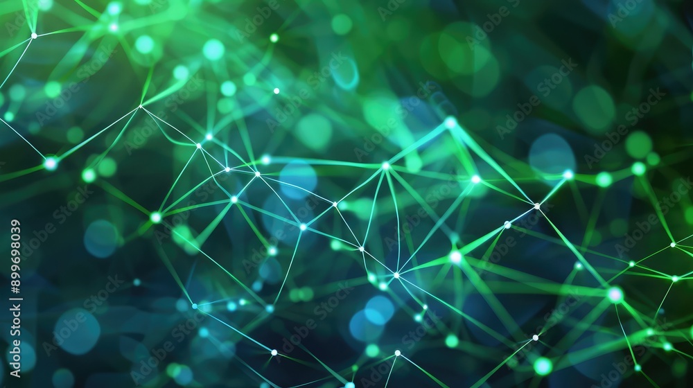 Poster blue and green network technology background with data flow patterns, illustrating modern communicat