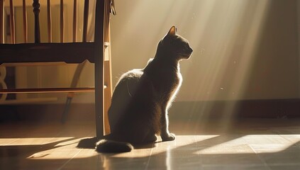.Silhouette of Cat in Sunlit Room