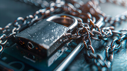 secure digital devices through a smartphone wrapped in chains and secured with a padlock