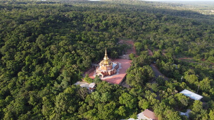 Aerial view od temple in thailand on Moutain.