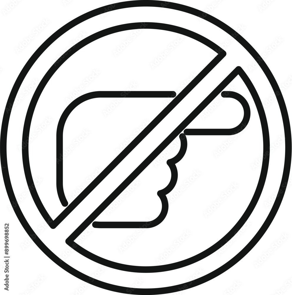 Poster line art icon of a hand with finger pointing to the right crossed out inside a circle