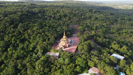 Aerial view od temple in thailand on Moutain.