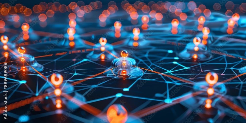 Aufkleber A network with various nodes and connections, highlighting the structure of network topology
