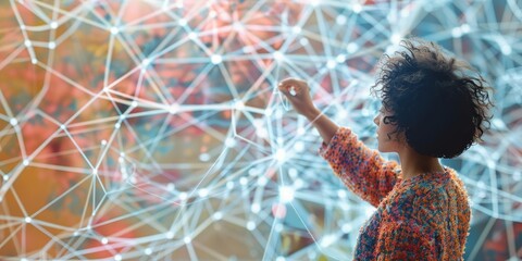 A person pulling a thread from a complex web of information, illustrating the skill of finding relevant data in a sea of knowledge