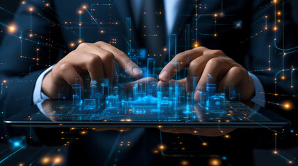 Person Interacting With Digital Graph on Tablet