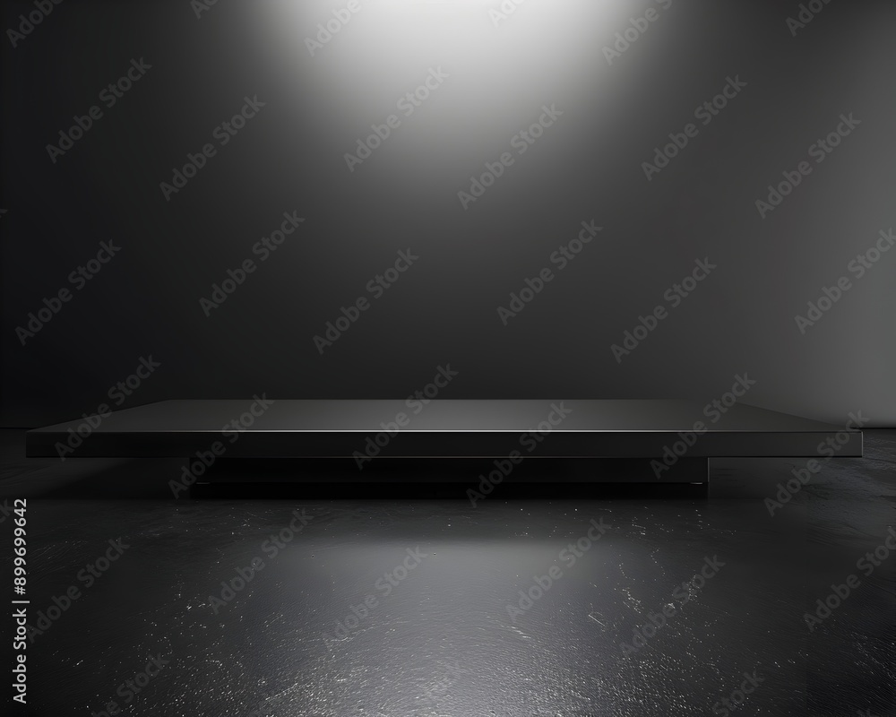 Aufkleber sleek black table with glossy surface in dark sophisticated setting for tech product display