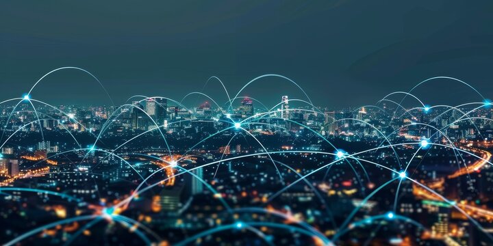 abstract line connection on night city background