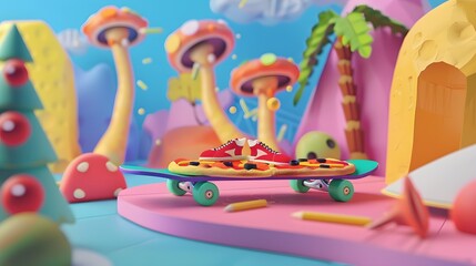 Pizza Skate for graphic t shirt and other graphic 3D randering. 