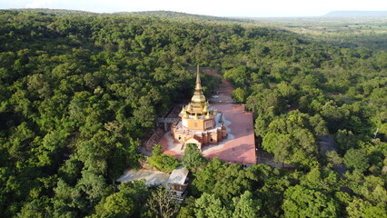 Aerial view od temple in thailand on Moutain.