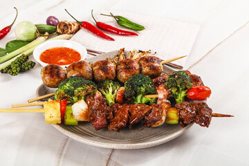 Asian grilled skewer assortment satay