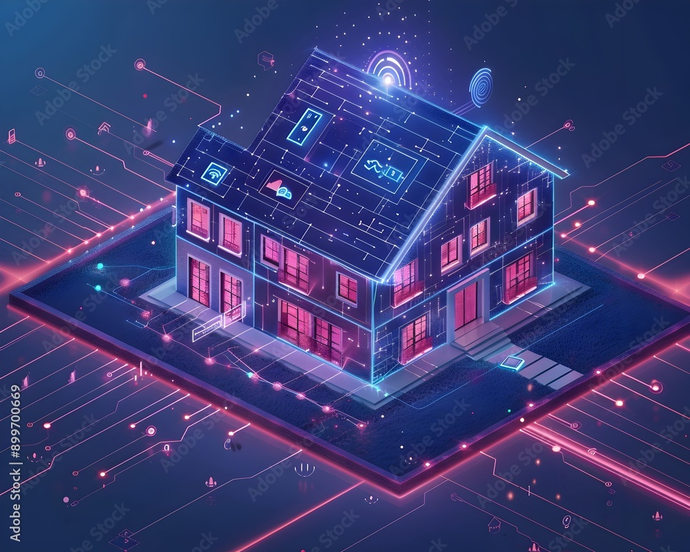 Poster futuristic ai powered smart home with interconnected devices and automated tasks