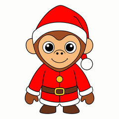 santa claus costume upper of a monkey  white vector art illustration