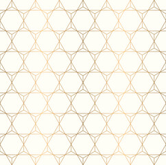 Naklejka premium Luxury gold geometric seamless pattern interconnected hexagon grid line one white background vector illustration.