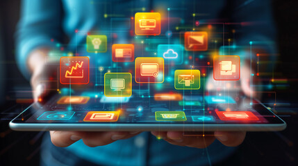 Person Holding Tablet With Colorful App Icons