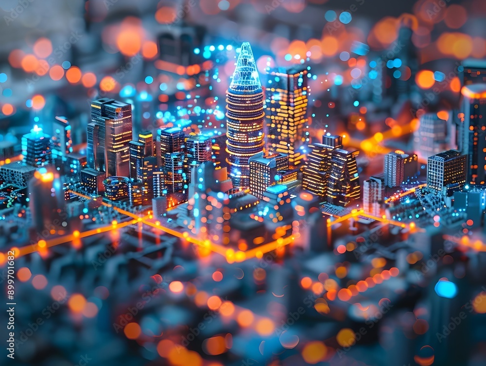Aufkleber futuristic digital twin of a vibrant ai powered smart city skyline with real time data visualization