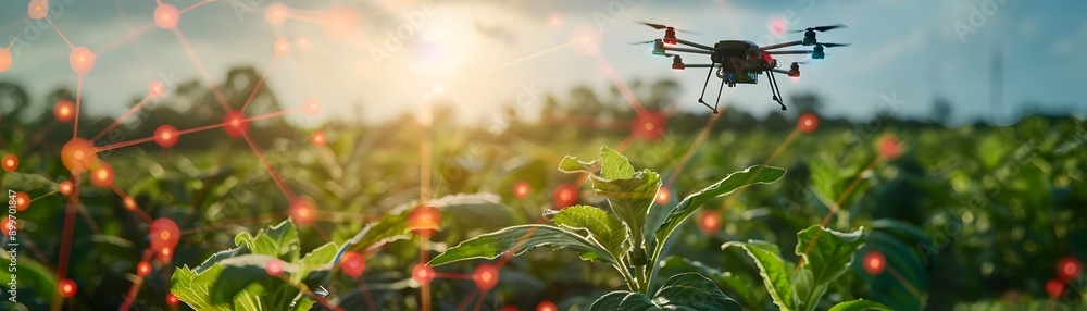 Poster smart agriculture drone monitoring crop growth and farming practices using technology