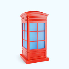 Cute 3d cartoon red telephone box of London isolated on white background. Street phone cabin. Country symbol of Great Britain. Design for travel to London or learn English. Vector illustration.