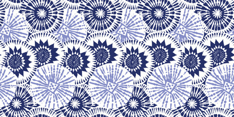 Indigo blue Japanese dot block print effect border. Seamless hand made vector design for fabric batik washi tape and faded fashion edging. 