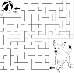 Labyrinth or maze game. Puzzle for kids. Help the dog find the way to the play ball