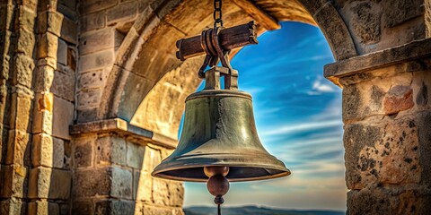 Obraz premium Old church bell , vintage, historic, ancient, religious, bronze, church, tower, ringing, traditional, sound