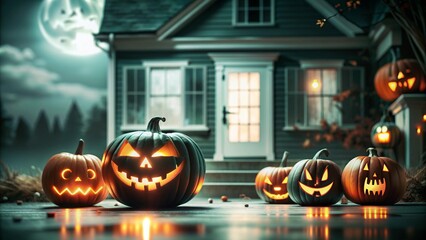 Fototapeta premium halloween pumpkin and pumpkins