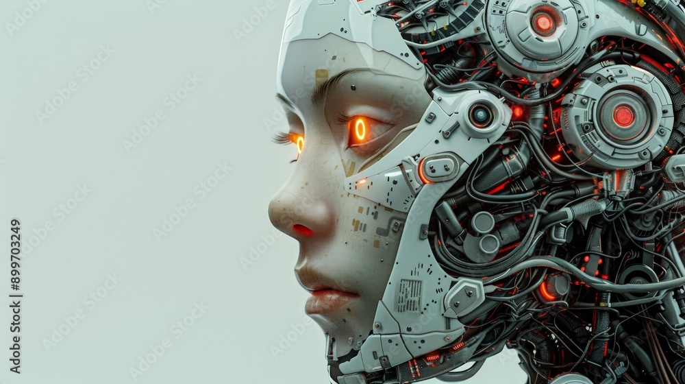 Aufkleber cybernetic cognition: futuristic robotic brain illustration for machine learning and ai concepts