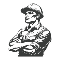Obraz premium construction workers wearing hard hats, safety glasses, and overalls with arms crossed generative ai