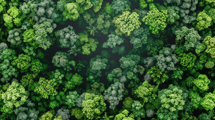 Lush Green Forest Canopy Viewed From Above During Bright Daylight in Spring Season