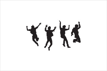 A Group of Girls  jumping Silhouettes people. Silhouettes of jumping people