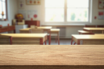 Background of a school interior with empty table
