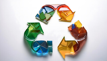 Glass shards forming the recycling logo.