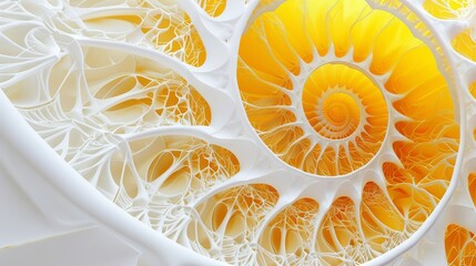 A minimalist background featuring a white fractal pattern on a bright yellow canvas