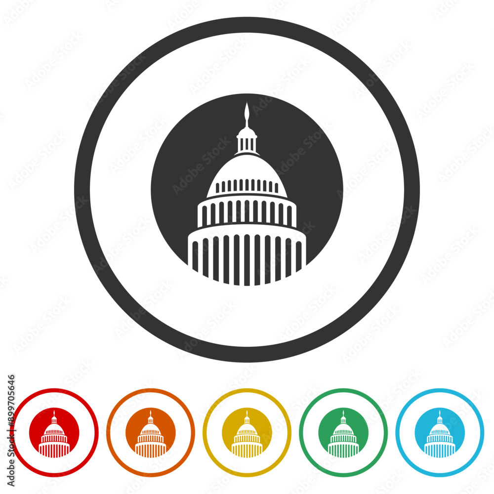 Poster capitol building logo. set icons in color circle buttons