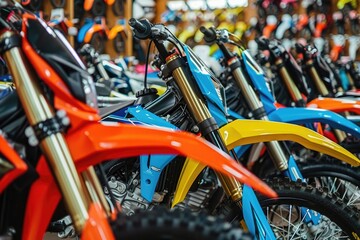 Close-Up of Off-Road Motorcycles in Shop