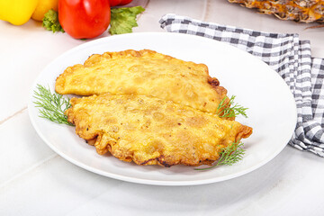 Homemade fried cheburek with meat