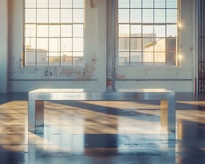 Minimalist Metal Table in Industrial Space for Modern Product Display