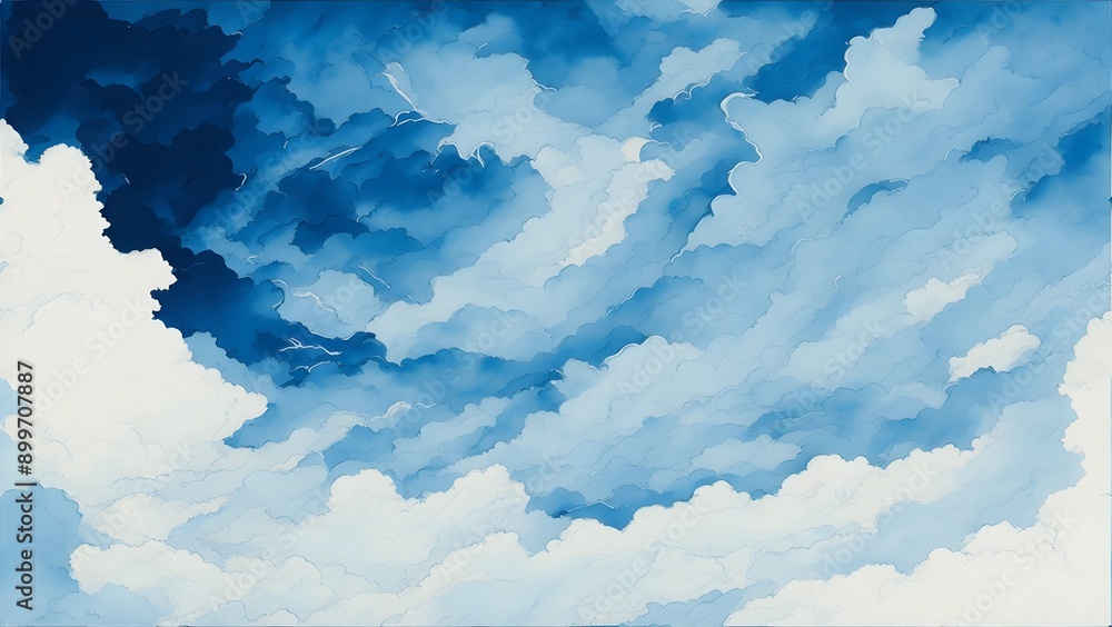 Canvas Prints Soft blue sky with fluffy white clouds at midday